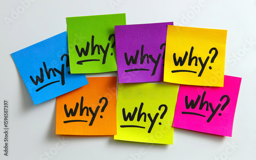 Why Message on Sticky Note. Rainbow Color Post-it with Expression of Confusion or Shock. Curiosity, Question and Reaction Concept. Modern Office Humor.