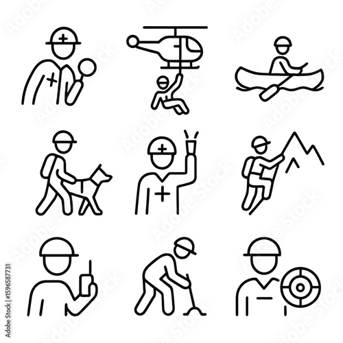 Search and Rescue Operations Line Icons