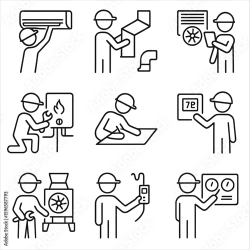 HVAC Engineer Icons - Heating, Ventilation & AC System Symbols