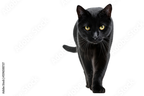 Mysterious black cat walking.