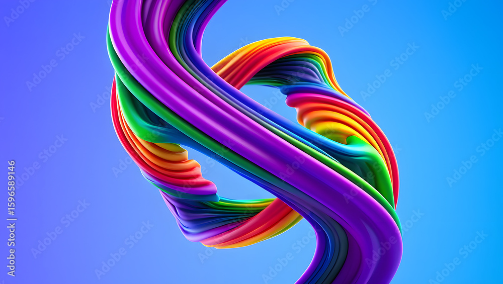 Obraz premium Vibrant Abstract Twisted Shape with Rainbow Colors A Dynamic and Eye Catching Design Featuring Intertwined Forms and a Spectrum of Hues Against a Gradient Background for Modern Art