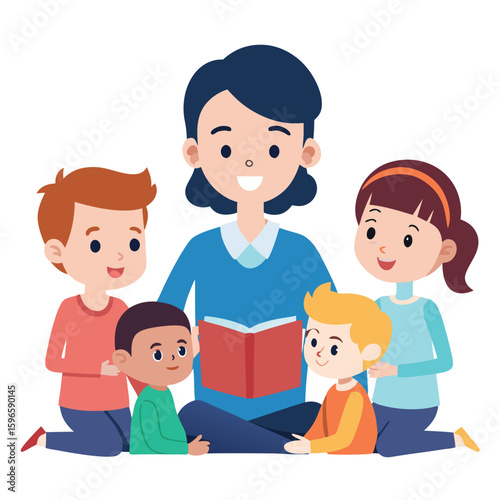 teacher and students are in study