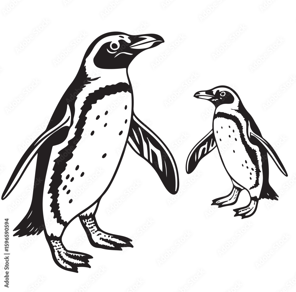 Naklejka premium Black and White Penguin Illustration