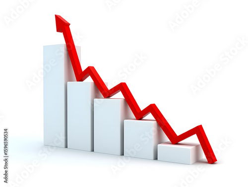 Free Download Analyzing Business Growth with a Dynamic Bar Chart and Fluctuating Red Arrow Visualizing Market Trends and Financial Performance in a Modern Graphic Representation on a Clean White Background - GFXLoad
