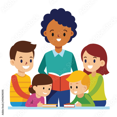 teacher and students are in study