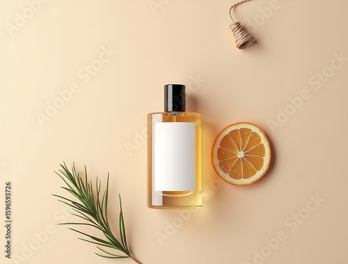 Cream Beige Christmas Perfume Bottle Mockup with Pine Detail