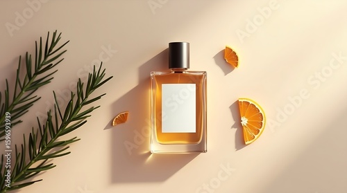 Cream Beige Christmas Perfume Bottle Mockup with Pine Detail