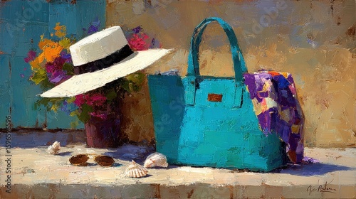 Vibrant Summer Beach Still Life Painting