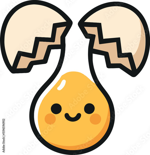 Happy Cracked Egg with Smiling Yolk Vector Illustration. Breakfast Ingredient, Farm Fresh Food.