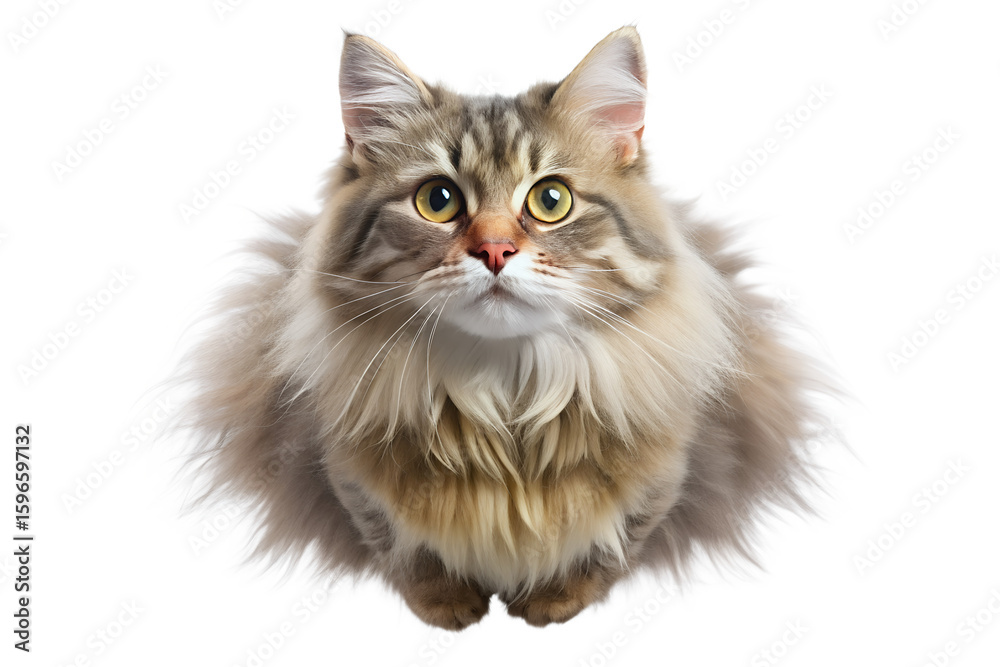 A fluffy and adorable kitten with big eyes isolated on transparent background, looking up with curiosity A fluffy and adorable kitten with big eyes isolated on transparent background, looking up with curiosity