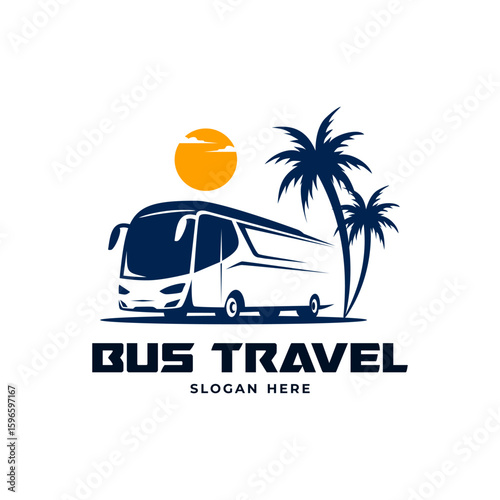 bus travel logo with palm trees
