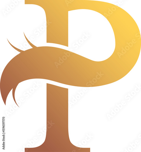 P Letter Logo. Couffeur, Hair and Beauty. Golden.