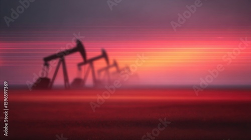 A blurry image of a field with a sunset in the background