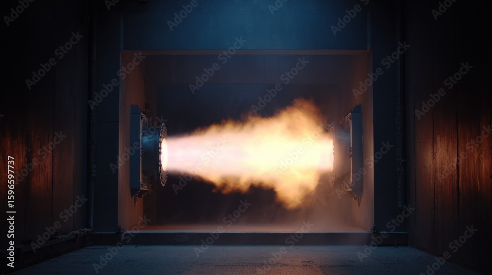 Fototapeta premium A black room with a bright yellow flame coming out of a pipe