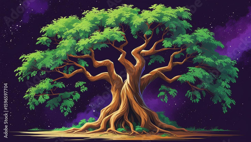 Ancient Tree of Life Under Starlit Sky