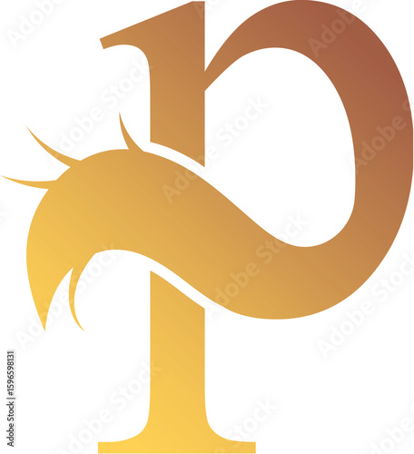 P Letter Logo. Couffeur, Hair and Beauty. Golden.