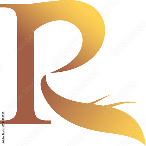 R Letter Logo. Couffeur, Hair and Beauty. Golden.