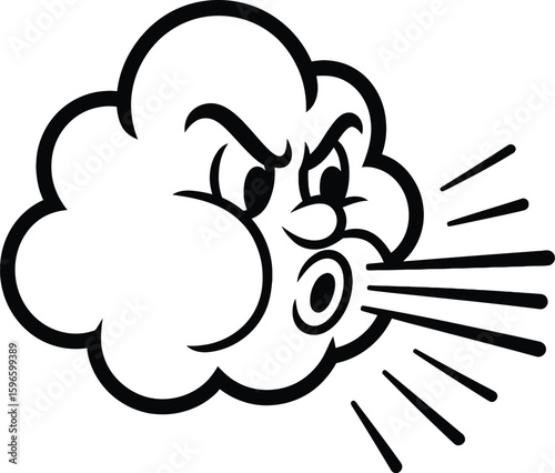 Furious Cartoon Wind Blowing Hard Vector Illustration. Strong Gust, Weather Element, or Storm Symbol.