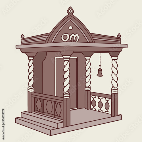 Intricate vector design of a beautiful wooden Hindu temple also known as a Mandir perfect for home decor showcasing traditional architecture and cultural significance in