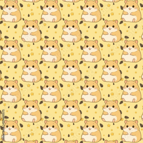 A seamless kawaii hamster orange yellow background