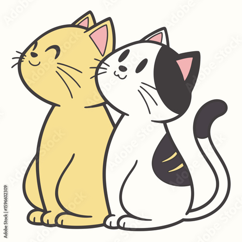 Cute cartoon cats illustration of yellow cat and black and white cat adorable pets animal drawing design art
