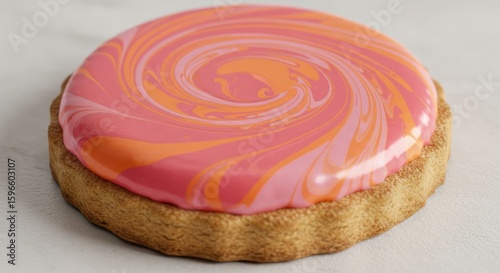 Pink and orange swirled glazed cookie