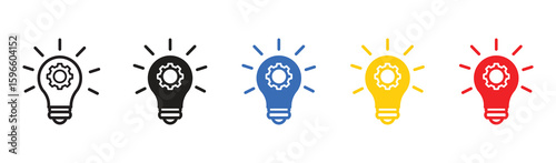 Light bulb with gear cogwheel icon set. con symbol of idea, inspiration, creativity, solution, engineering. Vector illustration.