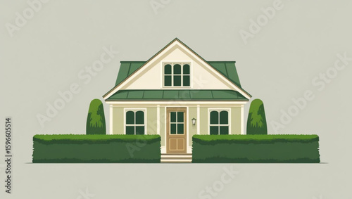 Flat Design Vector Illustration of a Classic Suburban House
