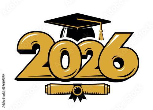 Graduating class of 2026 for greeting, invitation card. Text for graduation design, congratulation event, T-shirt, party, high school or college graduate. Illustration, vector