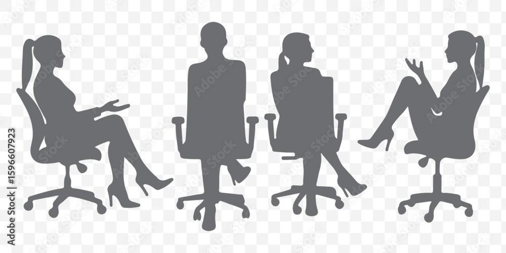 Obraz premium Vector set of detailed people sitting silhouettes isolated on white background