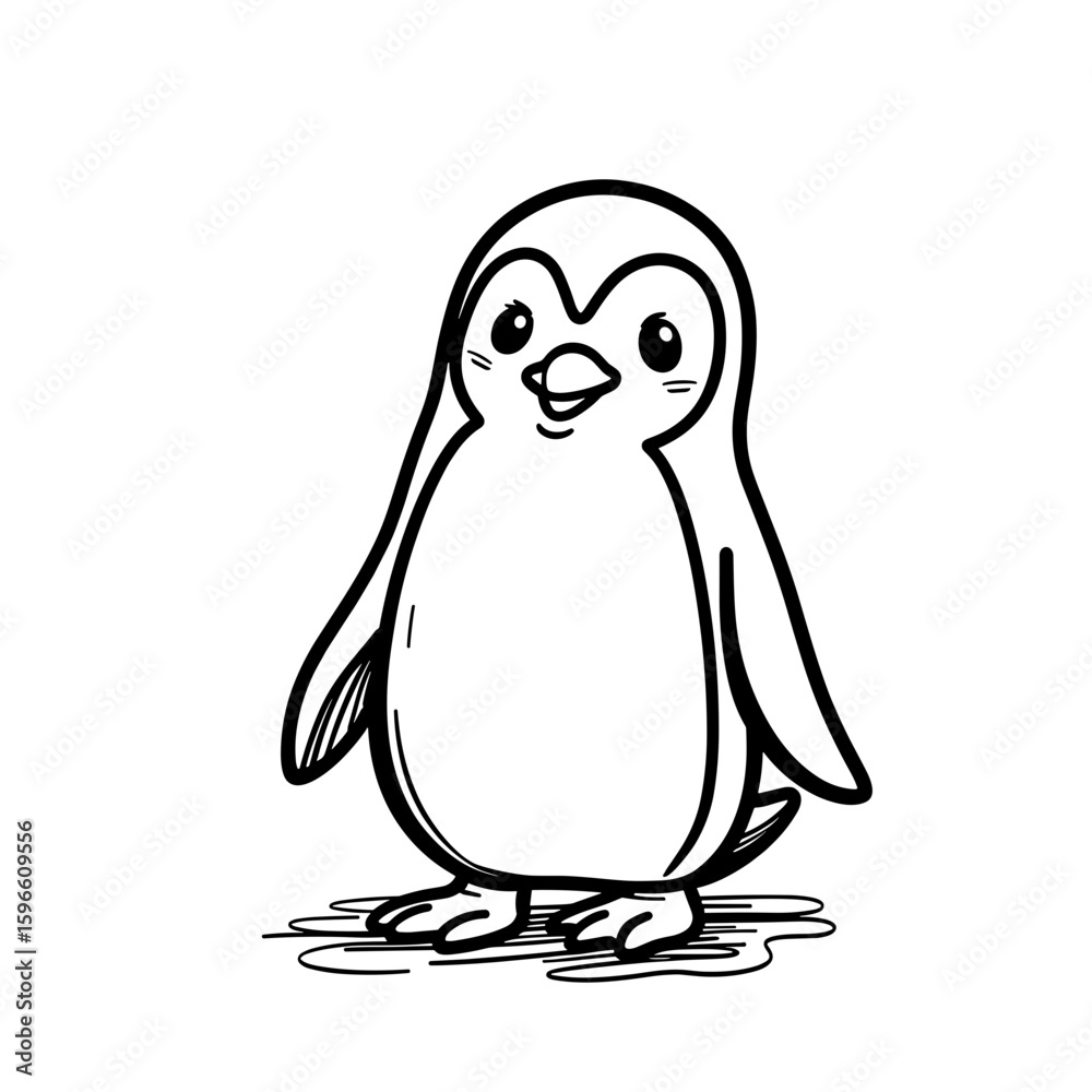 Fototapeta premium Cute penguin coloring page – Adorable hand-drawn design for kids