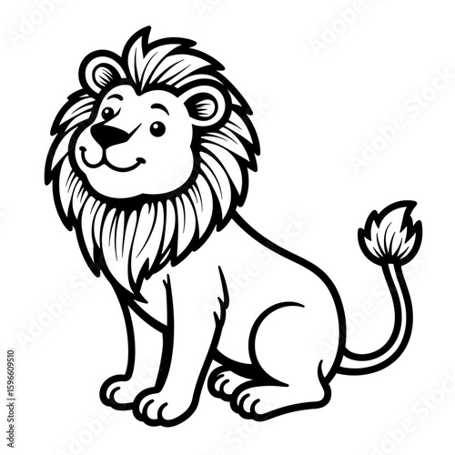 Cute lion coloring page illustration – Adorable kids activity, black and white