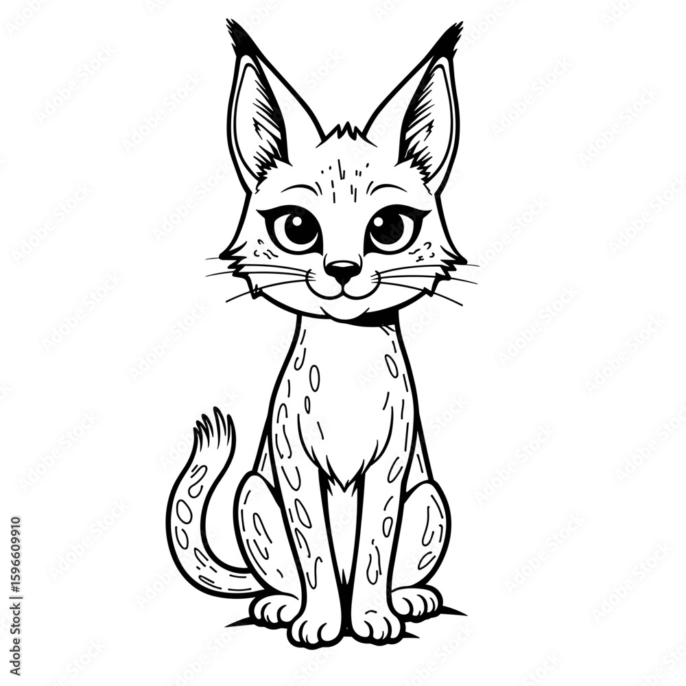 Fototapeta premium Caracal with tufted ears – Cute and easy coloring book design for kids