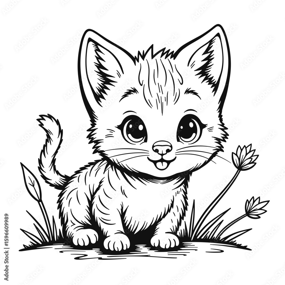 Obraz premium Cute wildcat illustration for kids coloring book, easy hand-drawn design