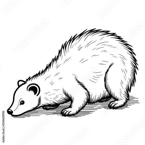 Badger near den – Cute hand-drawn coloring book illustration, kids activity