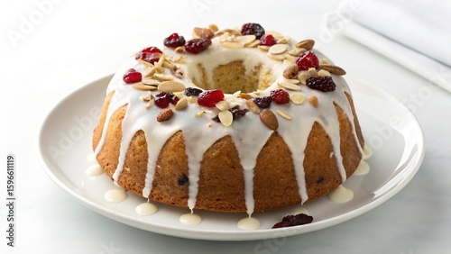 Wallpaper Mural A ring cake with white icing, topped with almonds and cranberries, presented on a white plate. Torontodigital.ca