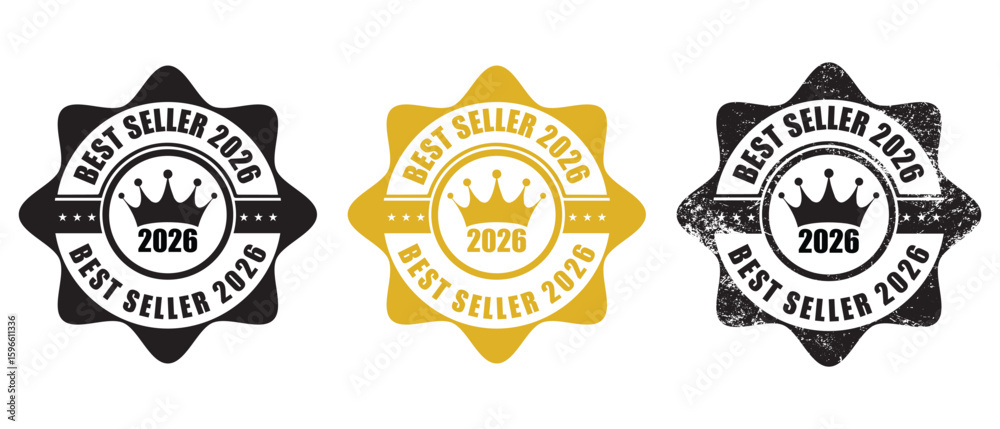 Fototapeta premium Best Seller 2026 Stamp – Best Seller 2026 Badge Icon Set – Gold and Black Best Seller 2026 Labels for Premium Products and Marketing Design