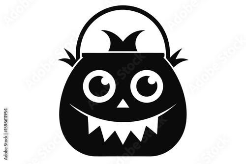 Spooky silhouette of a Halloween trick or treat bag smiles with toothy delight
