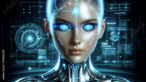 Futuristic Female Robot with Glowing Eyes and Circuitry Details A Glimpse into Tomorrow's Technology