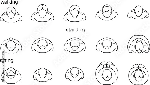 Architectural Drawings, people plan vector in park out door illustration, top view, Minimal style hand drawn,