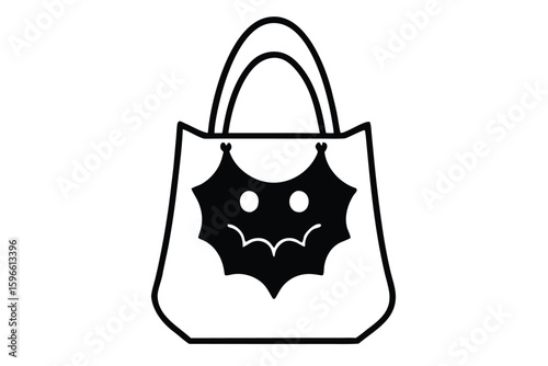 Black shopping bag features a charming, minimalist bat face outline for Halloween decorations and thematic occasions