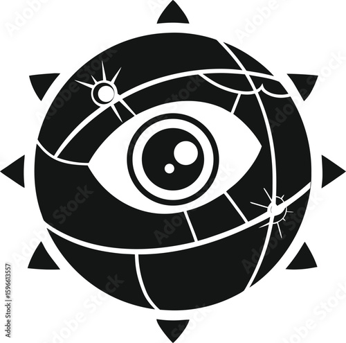 "Solid black silhouette vector of the eyeball with major parts separated by contour shapes — educational style."