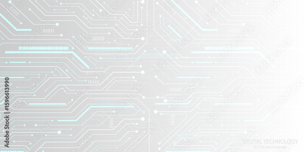 Obraz premium Abstract AI circuit board background. Technology connects white lines with electronic elements on a technological background. Computer motherboard with chips, processors, and semiconductors.