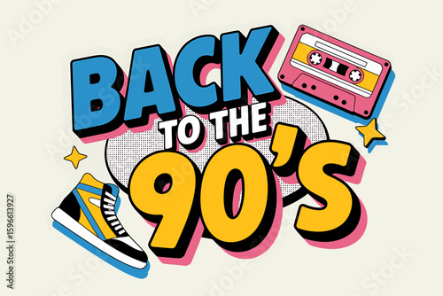 Nostalgic Vibes A Retro 90s Graphic Design with Bold Colors and Fun Elements, a throwback to the decade.