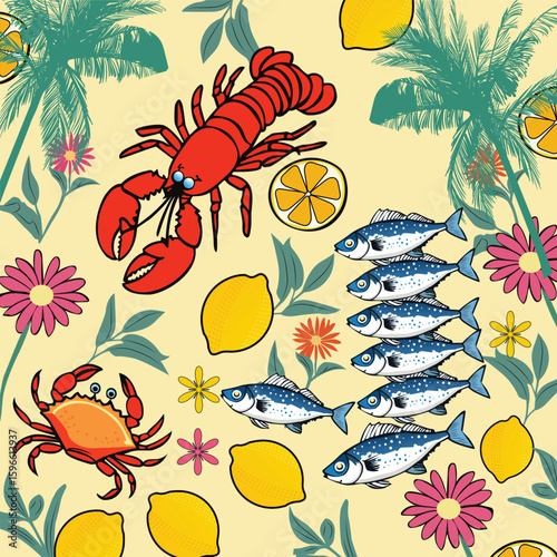 Orange Lobster Pattern Vector Background