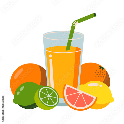 Refreshing citrus juice with fresh fruit assortment