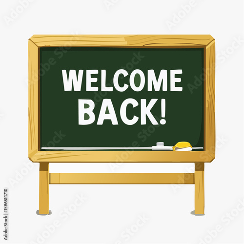 A green chalkboard with a wooden frame displays the white text "WELCOME BACK!" signifying a return to school or a new beginning with a chalk eraser and holder visible on the ledge.