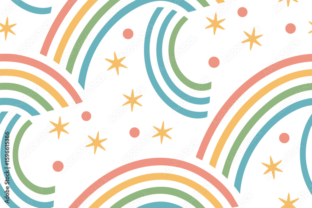 Fototapeta premium Pastel rainbow star pattern on with abstract shapes vector