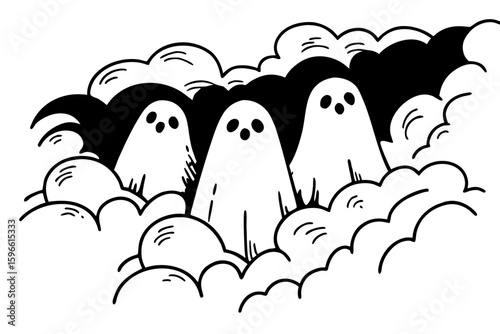 Ghostly Faces Appearing in Mist vector illustration