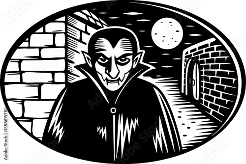 Vampire in Shadow Under Moonlight vector illustration